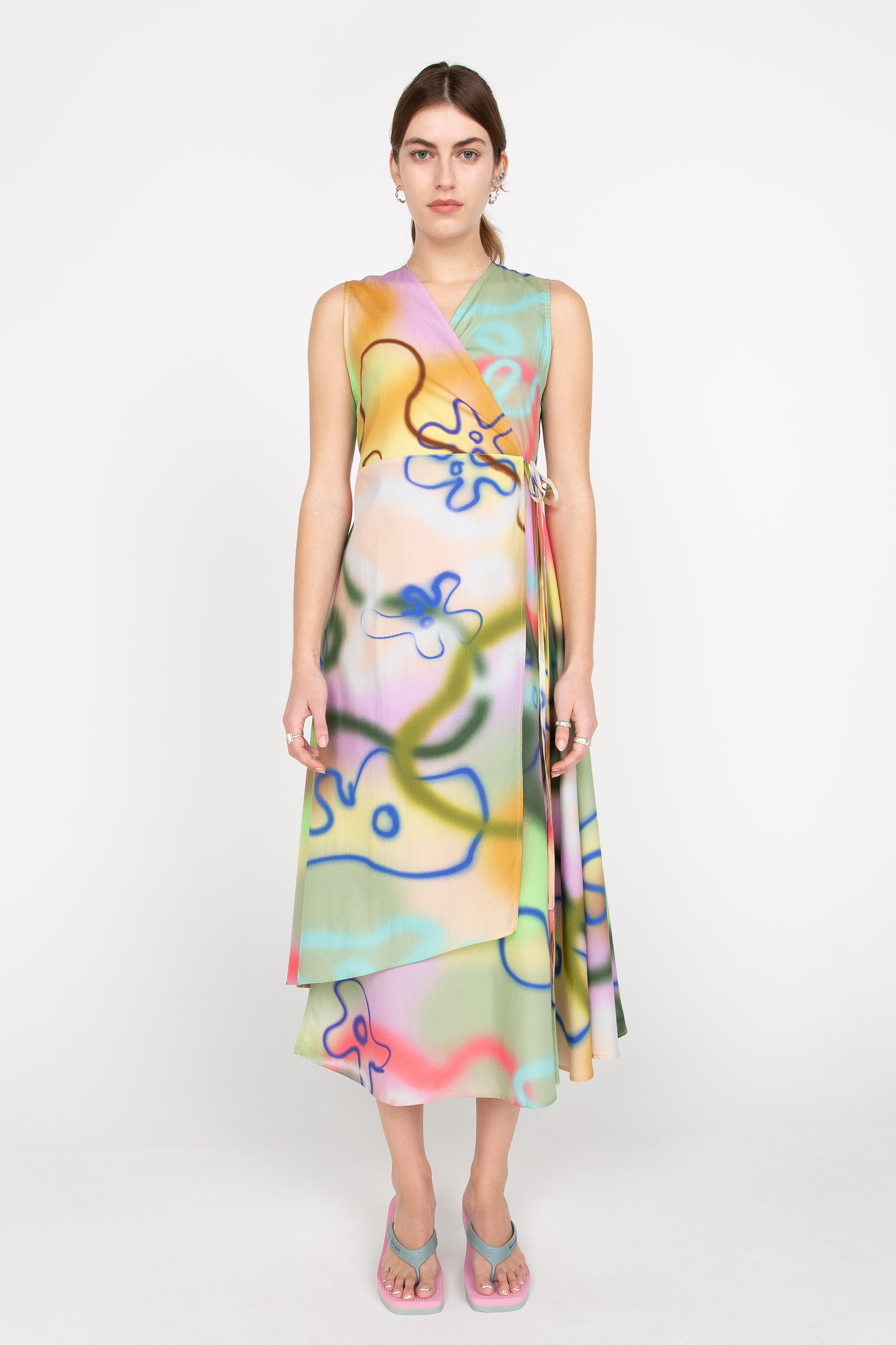 Printed asymmetric wrap dress