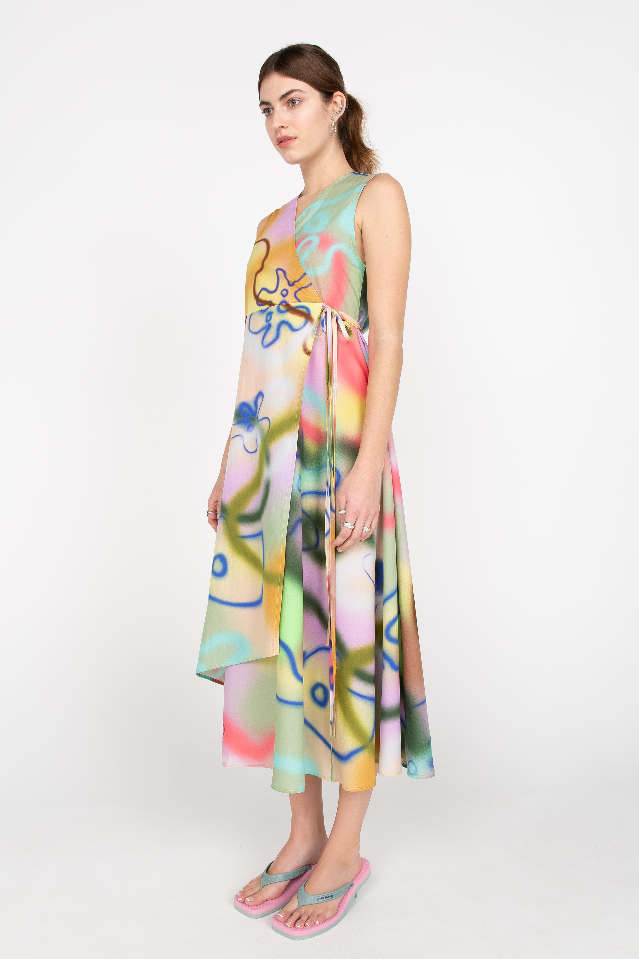 Printed asymmetric wrap dress