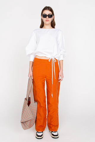 Terracotta elasticated straight trousers