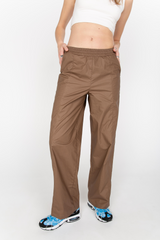 Brown elasticated straight trousers